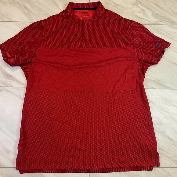 Nike Tiger Woods Collarless Blade Golf Polo Red Dri Fit Medium M - Picture 2 of 9